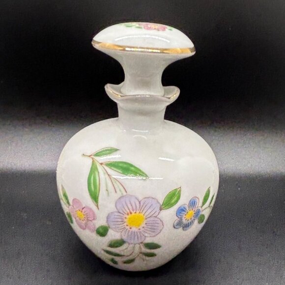 Vintage Hand-Painted Perfume Bottle Japanese Handpainted Floral & Gold Accents - Picture 2 of 16